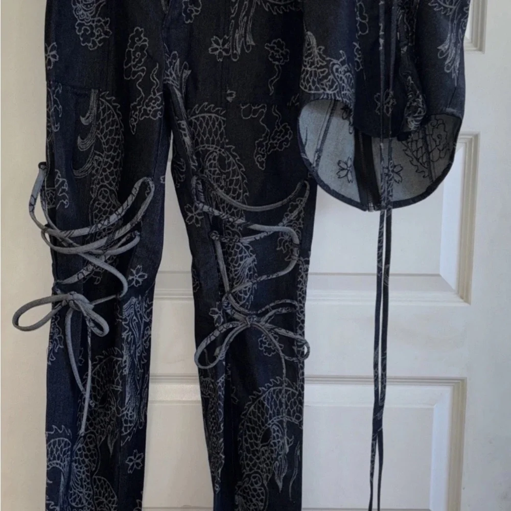 Kim Shui SET Stylish Bandana Print Women's Blue Top & Pants XS Rare - Picture 3 of 6